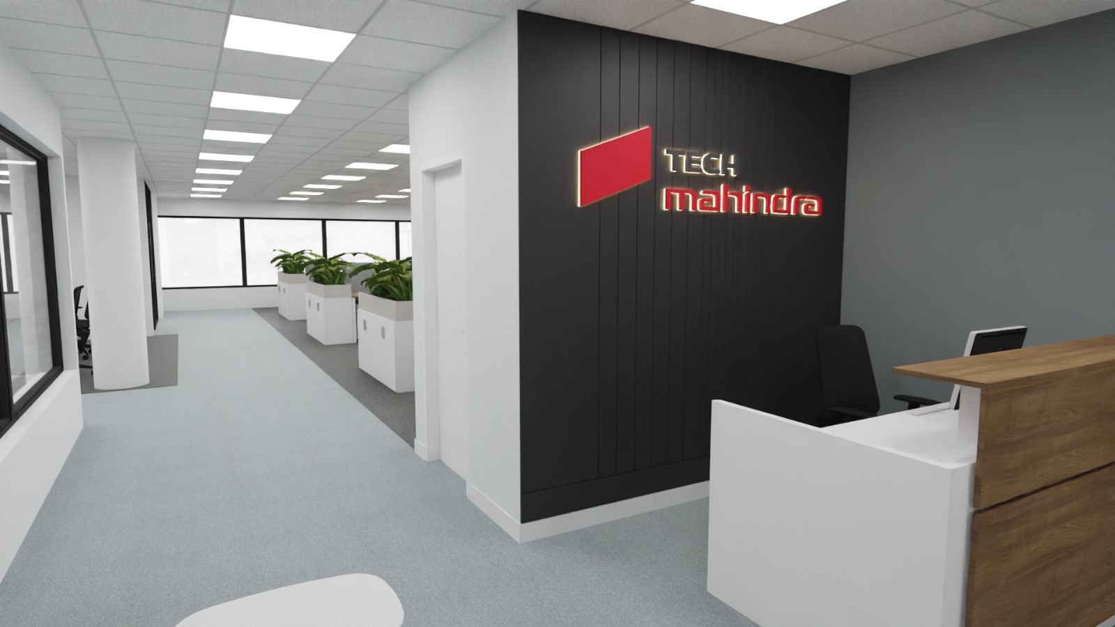 Render 3D recepción corporativa